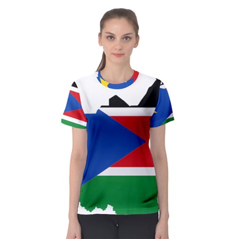 South Sudan Flag Map Geography Women s Sport Mesh Tee by Sapixe