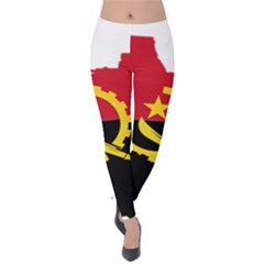 Angola Flag Map Geography Outline Velvet Leggings by Sapixe