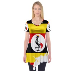 Uganda Flag Map Geography Outline Short Sleeve Tunic  by Sapixe