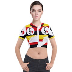 Uganda Flag Map Geography Outline Short Sleeve Cropped Jacket by Sapixe