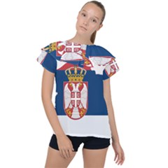 Serbia Country Europe Flag Borders Ruffle Collar Chiffon Blouse