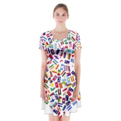 Heart Flags Countries United Unity Short Sleeve V-neck Flare Dress