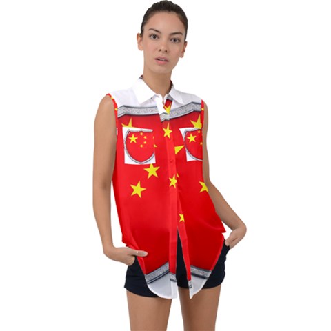 Flag China Country Nation Asia Sleeveless Chiffon Button Shirt by Sapixe