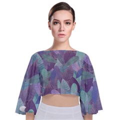 Watercolor Leaves Pattern Tie Back Butterfly Sleeve Chiffon Top