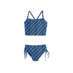 Blue Stripped Pattern Girls  Tankini Swimsuit by designsbyamerianna