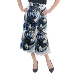 Gray Wolf - Forest King Midi Mermaid Skirt by kot737