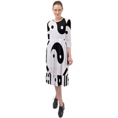 Bagua Yin Yang Yang Yin Chinese Ruffle End Midi Chiffon Dress by Pakrebo