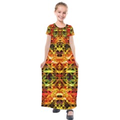 Mosaic Structure Grain Mode Kids  Short Sleeve Maxi Dress by Pakrebo