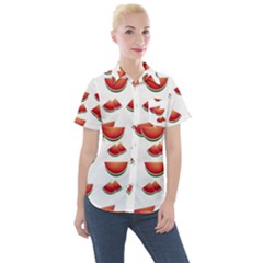 Summer Watermelon Pattern Women s Short Sleeve Pocket Shirt