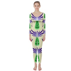 Thistles Purple Flora Flowering Long Sleeve Catsuit by Pakrebo