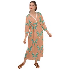 Turquoise Dragonfly Insect Paper Grecian Style  Maxi Dress