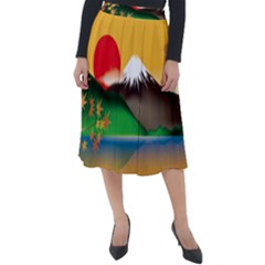 Mount Fuji Japan Lake Sun Sunset Classic Velour Midi Skirt  by Pakrebo