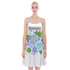 Watercolour Flowers Bouquet Spring Spaghetti Strap Velvet Dress