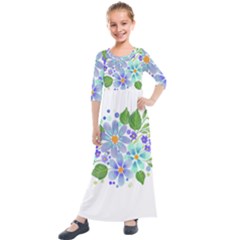 Watercolour Flowers Bouquet Spring Kids  Quarter Sleeve Maxi Dress by Pakrebo