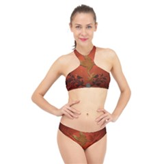 Elegant Decorative Bird High Neck Bikini Set by FantasyWorld7