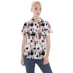 Movies And Popcorn Women s Short Sleeve Pocket Shirt