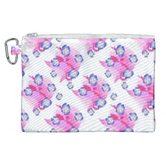 Blue Flowers On Pink Canvas Cosmetic Bag (xl) by bloomingvinedesign