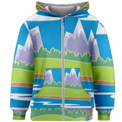 Nature Tree Water Grass Sun Kids  Zipper Hoodie Without Drawstring by Pakrebo