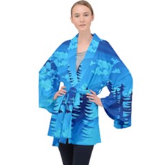 Forest Landscape Pine Trees Forest Velvet Kimono Robe by Pakrebo