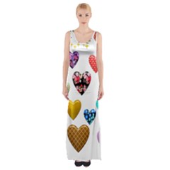 Hearts Puffy Shiny Love Sticker Thigh Split Maxi Dress by Pakrebo