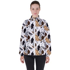 Gray Brown Black Neutral Leaves Women s High Neck Windbreaker by bloomingvinedesign