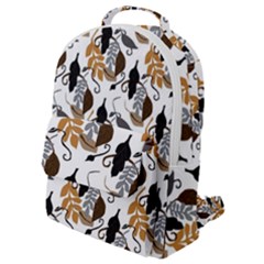 Gray Brown Black Neutral Leaves Flap Pocket Backpack (small) by bloomingvinedesign