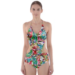 Colorful Paint Strokes On A White Background                                  Cut-out One Piece Swimsuit by LalyLauraFLM