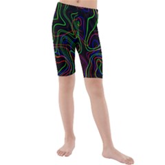 Neon Waves                                Kids  Mid Length Swim Shorts