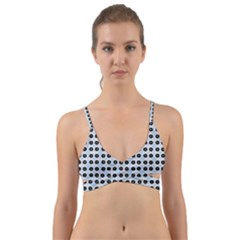 Black Flower On Blue White Pattern Wrap Around Bikini Top by BrightVibesDesign