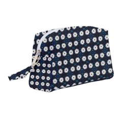 White Flower Pattern On Dark Blue Wristlet Pouch Bag (medium) by BrightVibesDesign