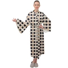 Black Flower On Yellow White Pattern Maxi Tie Front Velour Kimono by BrightVibesDesign