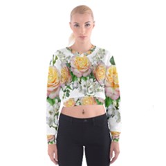 Flowers Arrangement Yellow Roses Cropped Sweatshirt by Simbadda