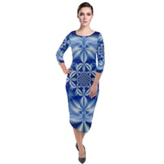 Abstract Art Artwork Fractal Design Quarter Sleeve Midi Velour Bodycon Dress