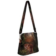 Awesome Wolf In The Darkness Of The Night Zipper Messenger Bag by FantasyWorld7