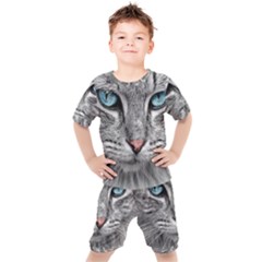 Cat Animal Cat Portrait Mackerel Kids  Tee And Shorts Set by Sudhe