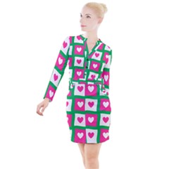 Pink Love Valentine Button Long Sleeve Dress by Mariart