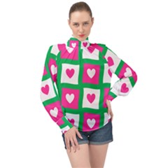 Pink Love Valentine High Neck Long Sleeve Chiffon Top