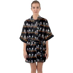 Cute Owl Pattern Half Sleeve Satin Kimono  by bloomingvinedesign