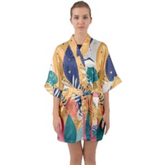 Tropical Pattern Half Sleeve Satin Kimono  by Valentinaart