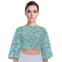 Teal Yellow Pink Green Springs Fling Flora    Tie Butterfly Sleeve Chiffon Top by 1dsign