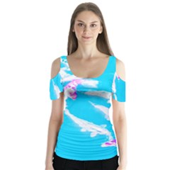 Koi Carp Scape Butterfly Sleeve Cutout Tee 