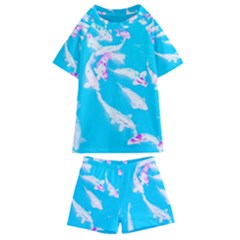 Koi Carp Scape Kids  Swim Tee And Shorts Set by essentialimage