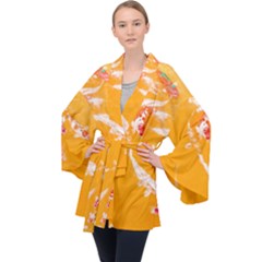 Koi Carp Scape Long Sleeve Velvet Kimono  by essentialimage