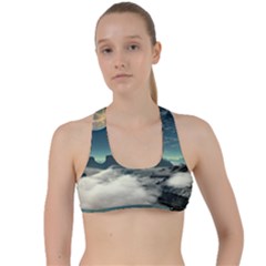 Lunar Landscape Space Mountains Criss Cross Racerback Sports Bra