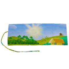 Tropical Resort Huts Lake River Roll Up Canvas Pencil Holder (s)