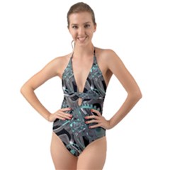 Gears Machine Machines Halter Cut-out One Piece Swimsuit by Bajindul