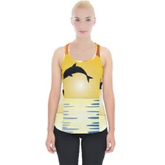 Ocean Sunset Dolphin Palm Tree Piece Up Tank Top by Simbadda