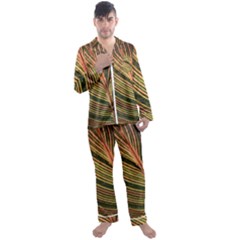 Leaf Patten Lines Colorful Plant Men s Satin Pajamas Long Pants Set by Simbadda