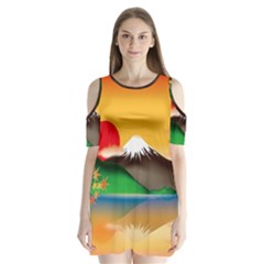 Mount Fuji Japan Lake Sun Sunset Shoulder Cutout Velvet One Piece by Simbadda