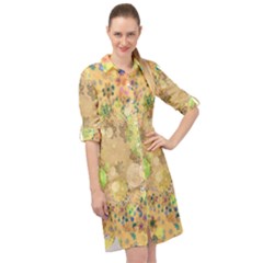 Flowers Color Colorful Watercolour Long Sleeve Mini Shirt Dress